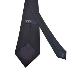 Polo Ralph Lauren Black Linen Tie Embroidered Pony Logo Hand Made Mens Necktie